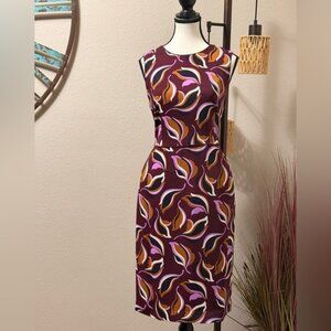 Ann Taylor Dress Burgundy Floral Sleeveless Lined Sheath Size 8 NWT